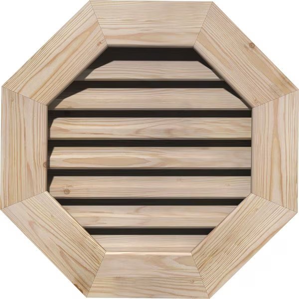 Octagonal Gable Vent Unfinished, Functional, Pine Gable Vent w/ 1
